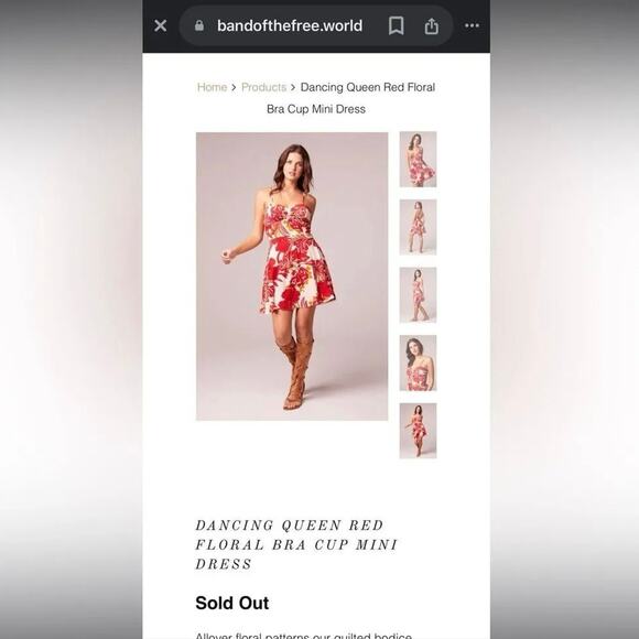 Band of Gypsies Dancing Queen Red Floral Bra Cup Mini Dress, Size S, New w/ Tag - Picture 6 of 8